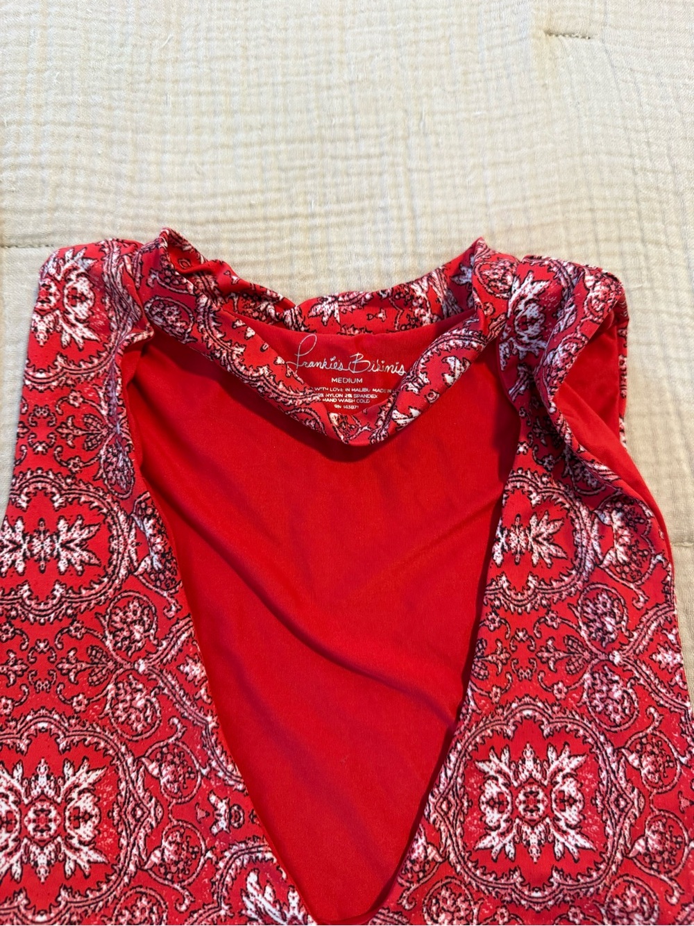 Frankie's Bikinis Red Paisley Swim Bikini Top - Picture 3 of 5
